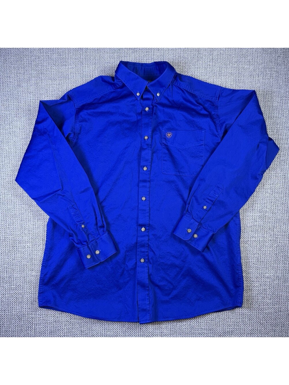 Ariat Shirt Men's Extra Large Blue Button Down Logo Pocket Western Cowboy